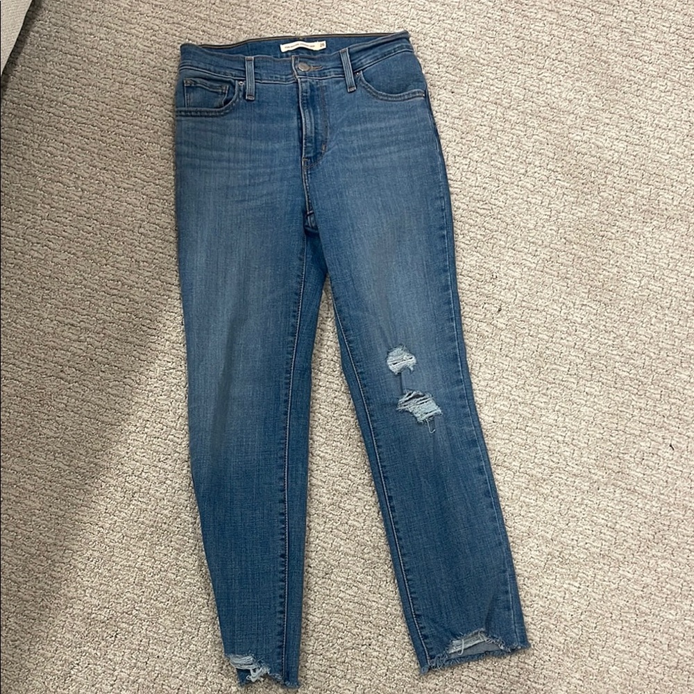 Levi's High Rise Straight Crop Jeans with Distressed Details